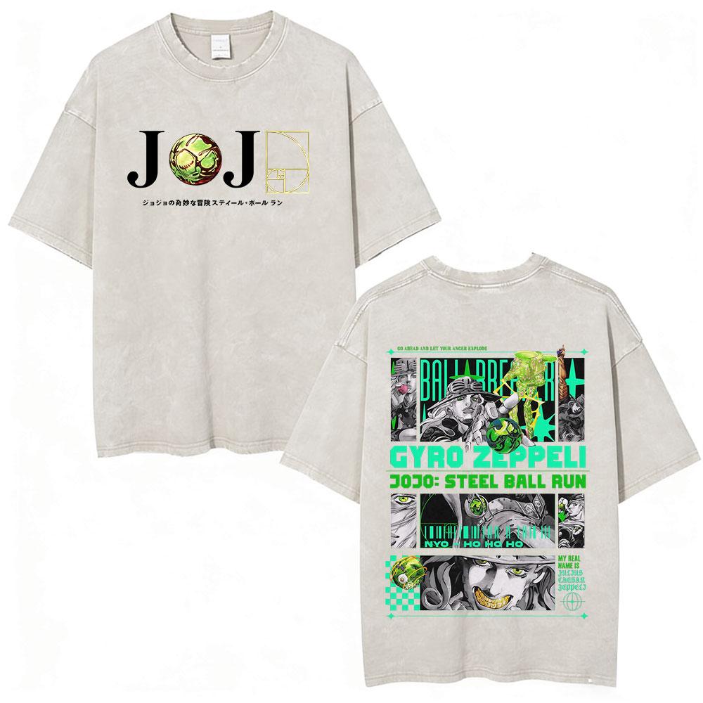Anime JoJo Bizarre Adventure Jotaro Kujo Vintage Acid Washed T Shirts Men Women Cotton Casual Short Sleeves Tshirts Streetwear