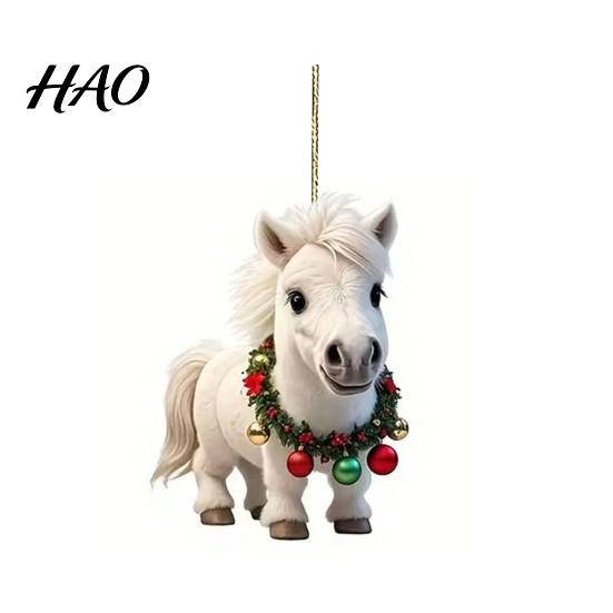 Unique Christmas Ornaments Pony Ornament 2D Acrylic Hanging Decor for Car Premium And Tree Cute Horse Design Holiday Gift Kids Theme