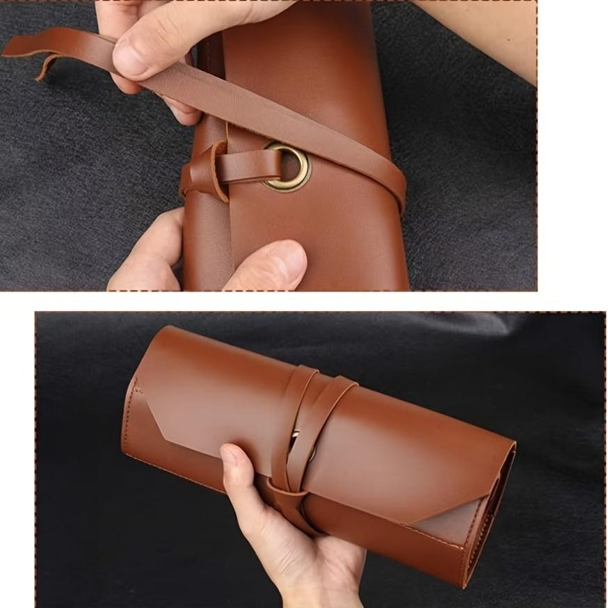 1pc Leather Tool Roll Bag Drawstring Closure, Portable Wrench and Chisel Organizer, Handy Tool Storage Pouch