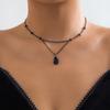 Ingemark Elegancki Modny Czarno-Czerwony Wisiorek Kształt Kropli Wody Naszyjnik Choker dla Kobiet Wykwintny Metalowy Cienki Łańcuszek Biżuteria Noworoczna Prezent