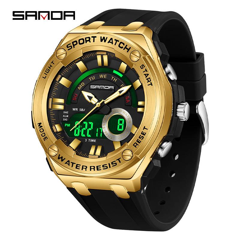 SANDA Student Sports Watch - Waterproof LED Night Light, Multifunction Dual Display for Teens