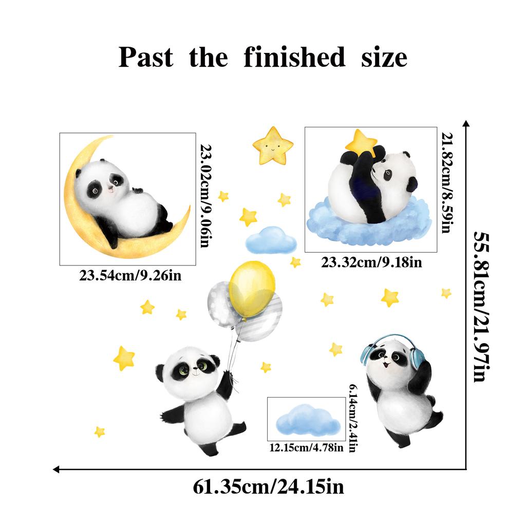 Cartoon Panda Wall Stickers Moon Clouds Decals for Kids Room Nursery Decor Removable Animal Background Stickers