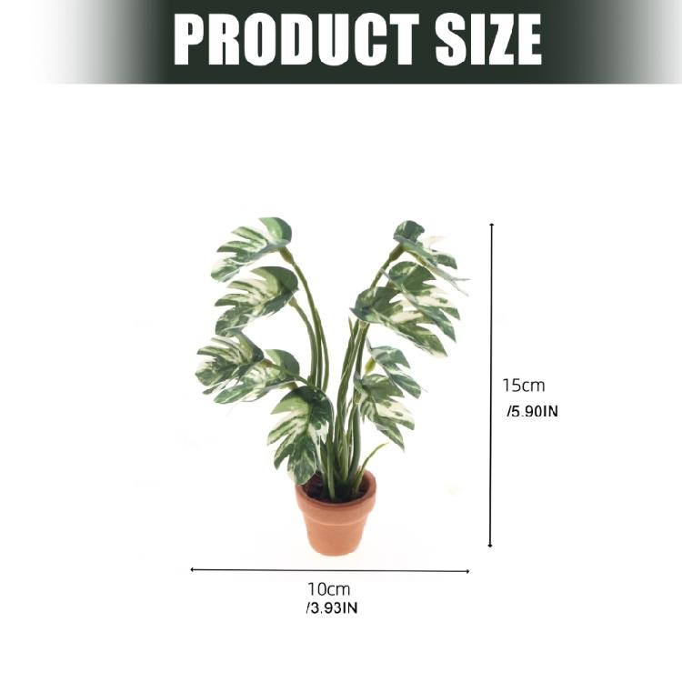 White Variegated Monstera Artificial Foliage For Miniature Dollhouses Decorative Setup