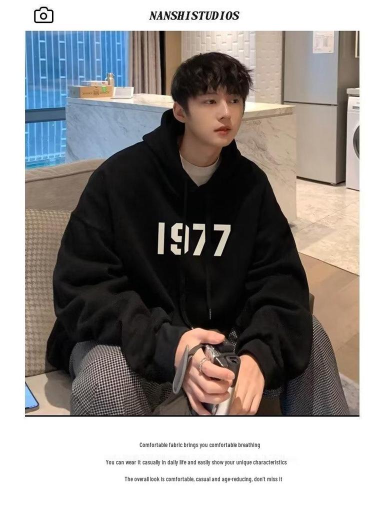 1977 American Fashion Übergroßes Herren-Kapuzensweatshirt - Schweres Design, Frühling/Herbst, Unisex