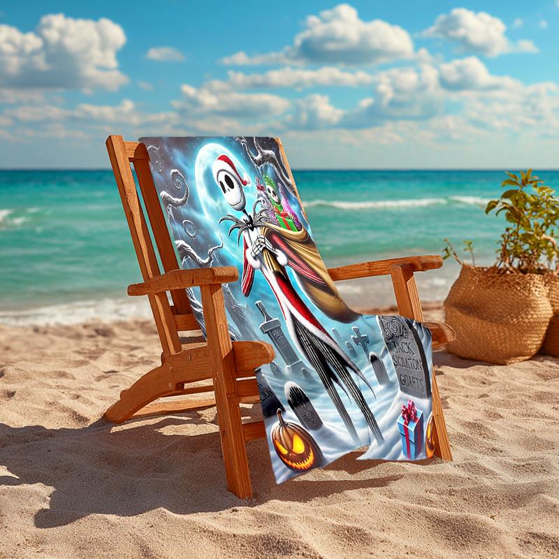 1Pc Nightmare Before Christmas Beach Towel, Quick Dry, Multi-Use for Beach Pool Gym Yoga Home Travel, Christmas, Halloween, Xmas Gift S453