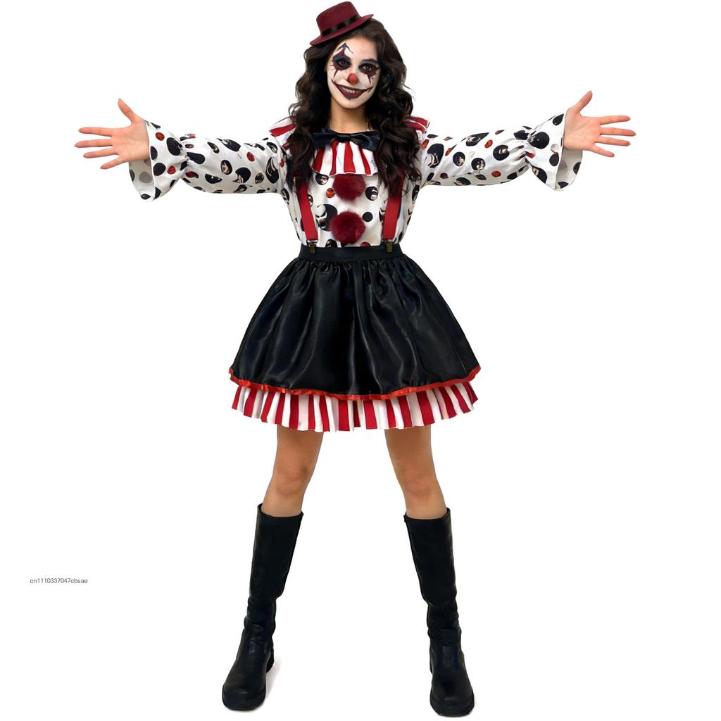 Rodinný strašidelný klaun Cosplay Kostým Set Strašidelný Hororový Klaun Oblečení Šaty Kombinéza Halloween Karnevalová Párty Kostým pro Divadelní Představení