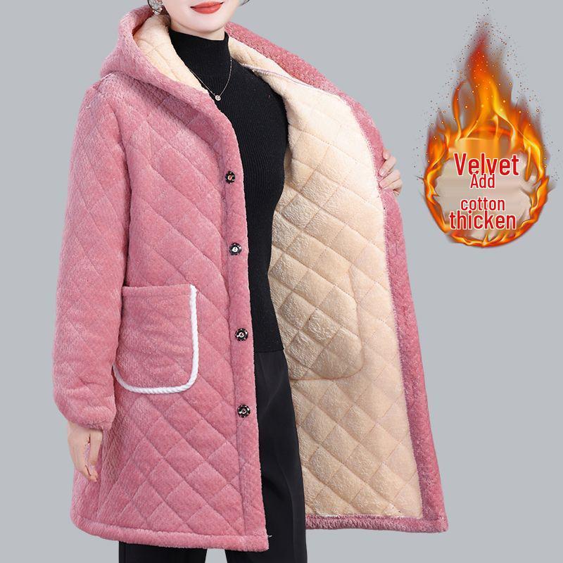 Women's Winter Warm Cotton Coat and Over-the-Knee Casual Robe