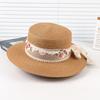 Lace Flower Flat Top Straw Hat Women'S Summer Sunscreen Sun Hat Outdoor Travel Seaside Beach Hat Fashion Top Hat