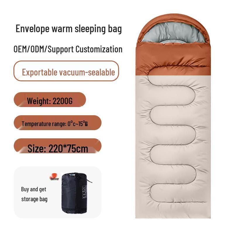 Outdoor Camping Portable Envelope Sleeping Bag - Dirt-Proof, Warm, Thick, Pure Cotton for Adults