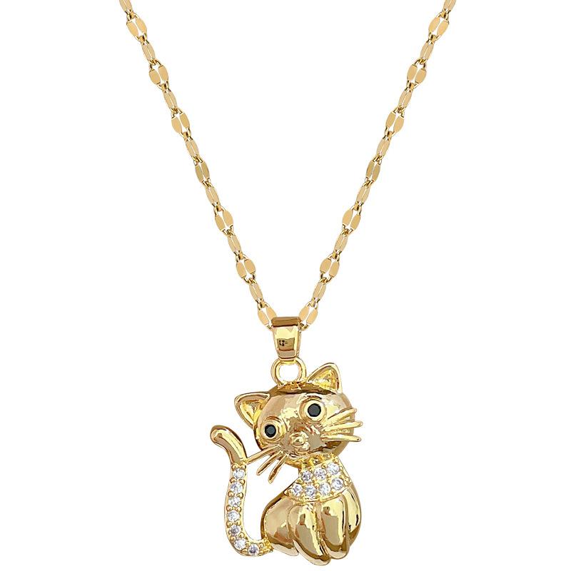 Black-Eyed Cat Zircon Light Luxury Temperament Gorgeous Full Diamond Necklace Female Versatile Collarbone Chain Titanium Steel Chain