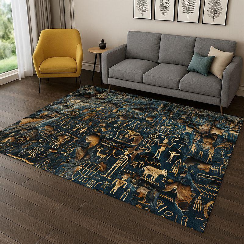 Tapis Pictogramme Mythologie Égyptienne pour Chambre à Coucher Salon Canapé Salle de Jeux Paillasson Décoration Intérieure, Tapis pour Espace Enfant Antidérapant