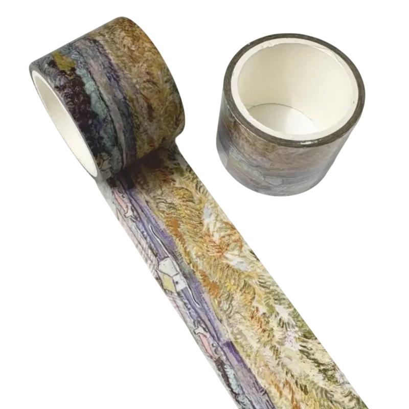 Oil Painting Pattern Tape for Art Craft 30mm Wide Scrapbooking Tape Aesthetic Masking Tape for Journal Album Packaging