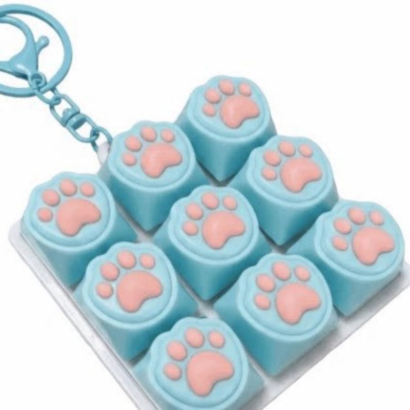 9 Keys Keyboard Key Toy Cat Paws Finger Button Stress Relief Toys Mechanical Keyboard Keycaps Keychain Office Decompression Calm