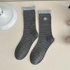 Contrasting Socks, Socks, Korean Maillard, Curled Hemming, Double Luo Mouth, Cartoon Embroidery, Boneless Cotton Piled Socks