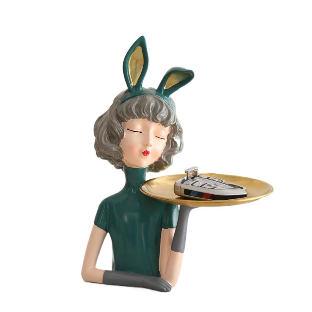 

Смола Скульптура Девочка с Кроличьими Ушками Изысканная Тарелка для Хранения и Демонстрации Статуэтка Персонажа Поднос Ювелирные Изделия зелёный