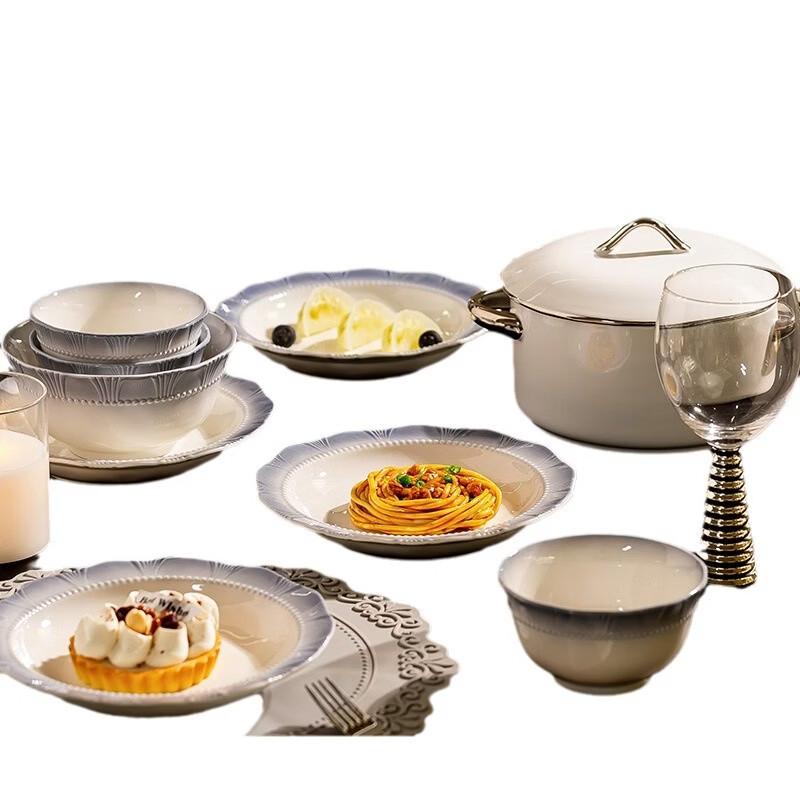 Luxury Azure Floral Ceramic Soup Bowl with Lace Edge