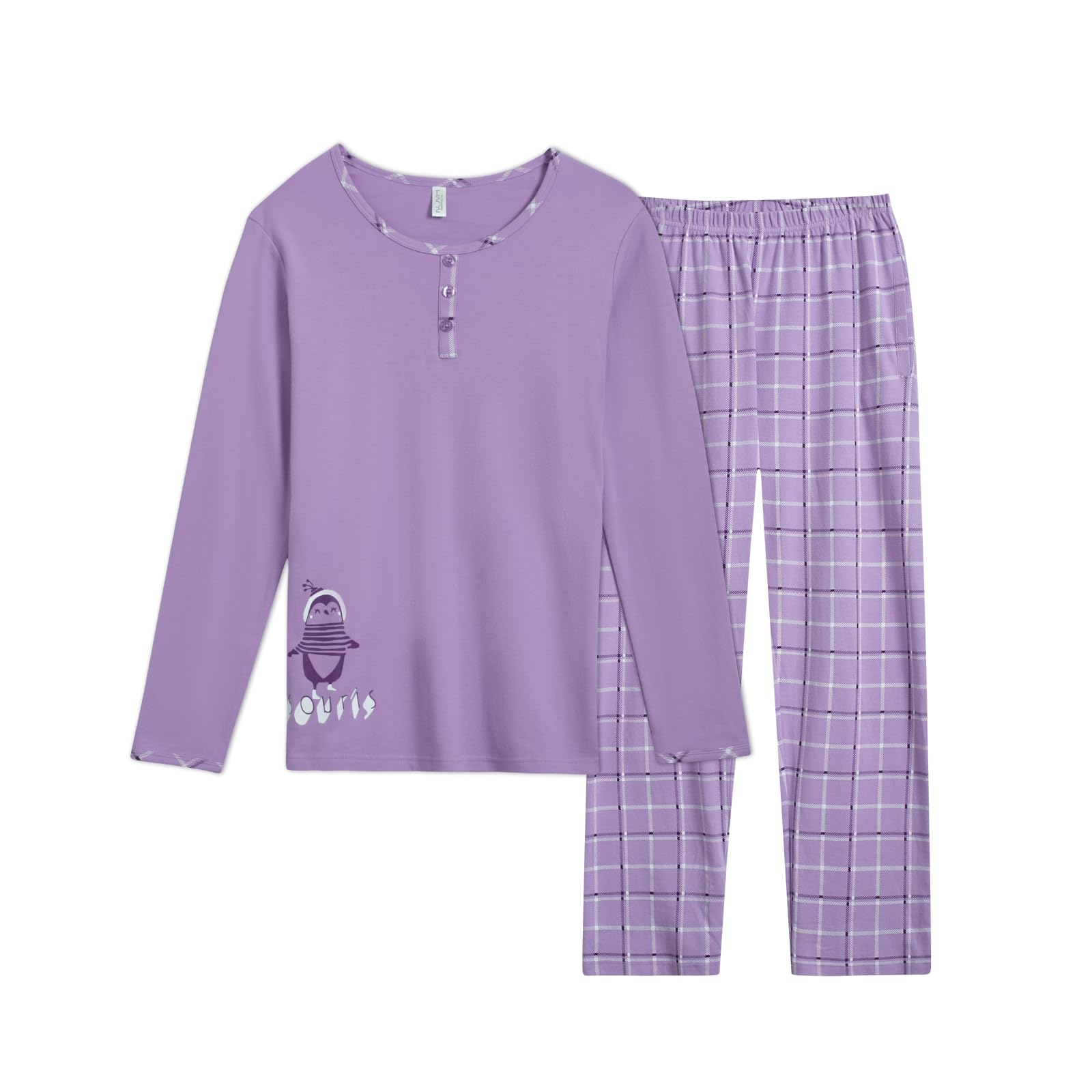 

Up2Fantasy Long Sleeve Loungewear Set for Cotton Crew Cute Women s Pajamas, Spring, 100% Neck, Breathable, Soft, Moisture-Wicking, Quick-Drying, фиолетовый