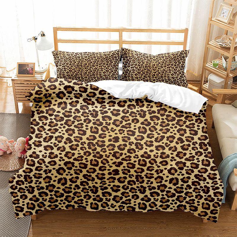Leopard Print Duvet Cover Set King Queen Full Size Polyester Bedding Set African Animal Cheetah Print Perfect For Man And Woman