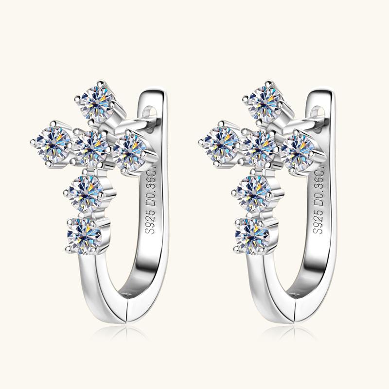 Silvere Glam Cross-border Best-selling Cross-shaped Moissanite Earrings, Women's U-shaped Personalized Hip-hop Ear Clips, Silver Gold-plated Earrings