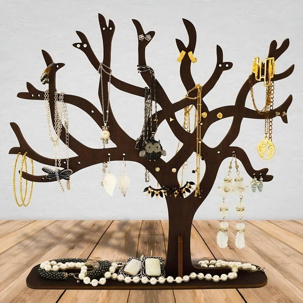Wood Jewelery Tree Organizer Personalised Earring Display Bracelets Dangle Stud Earring Holder