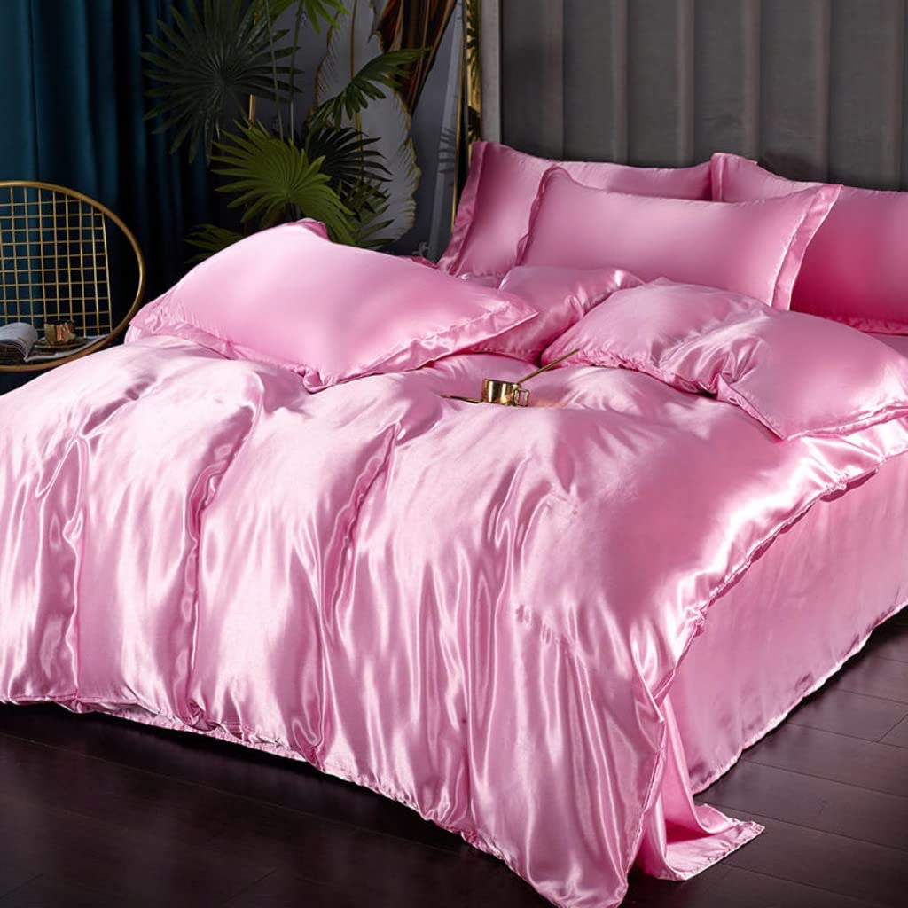 Satin Bedding Set King Wine Red Silk Like Satin Duvet Cover Set Luxury Soft Burgundy Comforter Cover Adults Bedroom Decor Chic Luxurious Sil