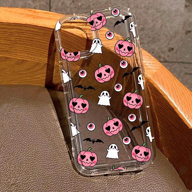Halloween Pumpkin Ghost Transparent Phone Case For iPhone 11 12 13 14 15 16 Pro Max XS X XR 7 8 Plus SE 3  Soft Airbag Cover