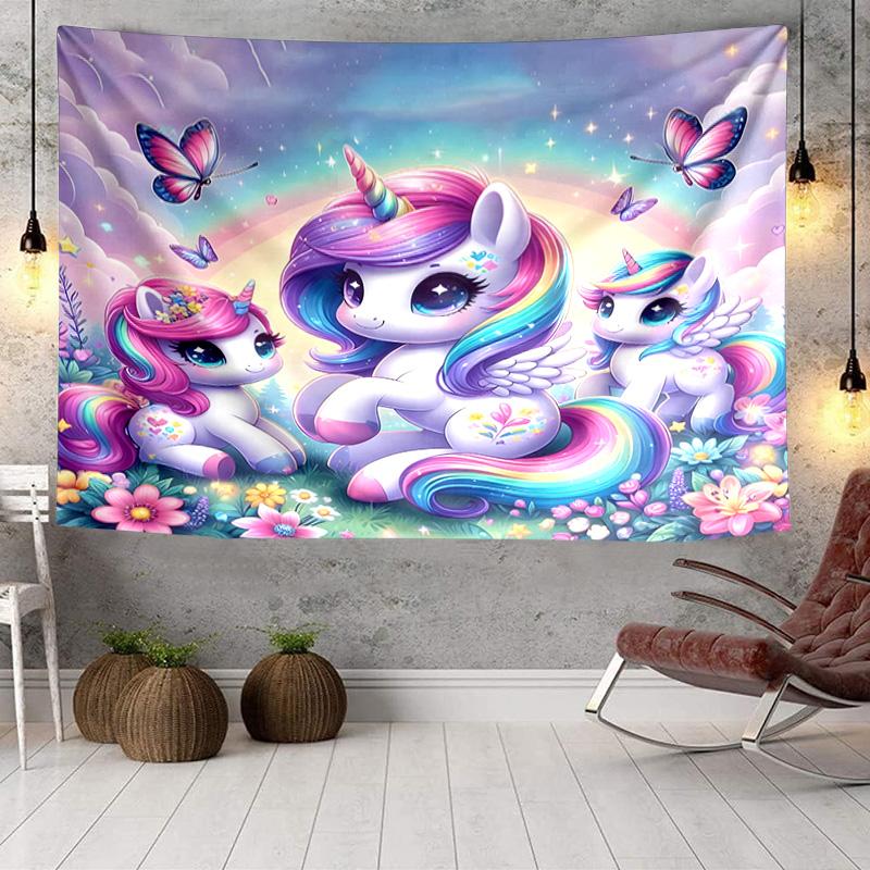 Rainbow Unicorns Garden Tapestry, Unique Design Tapestry, Wall Decor for Bedroom,Livingroom, Playroom,Heartwarming Fan Holiday Gifts
