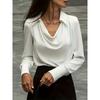 White temperament commuter long-sleeved shirt solid color simple swing collar ladies blouse CY0160