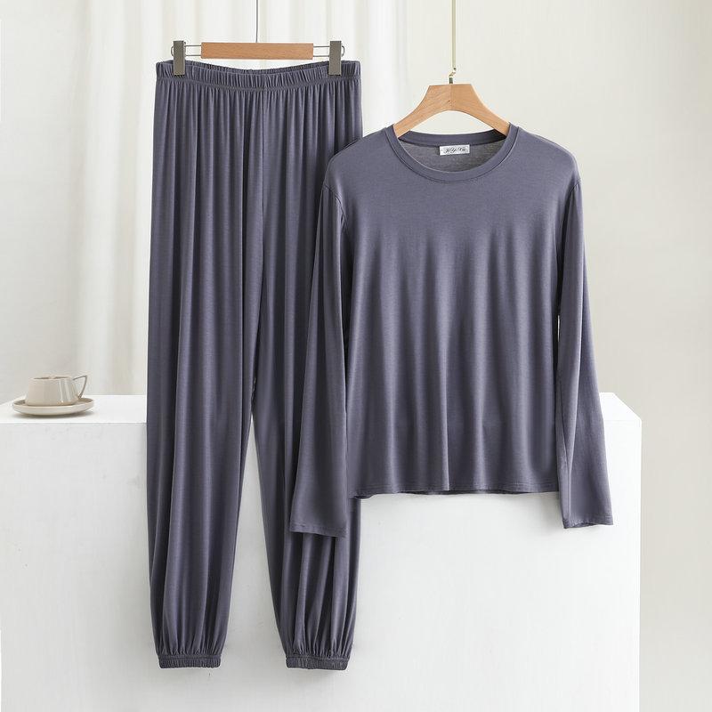Cotton Loose Men's Long Sleeved Wide Leg Pants Casual Home Clothing Set for Spring and Summer Thin Pajamas Two-piece Set