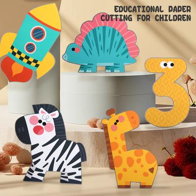 Children Craft Toys Cartoon Animal Origami Paper Cutting Book Kids Paper Cut Puzzle Early Learning Educational Toys Gifts