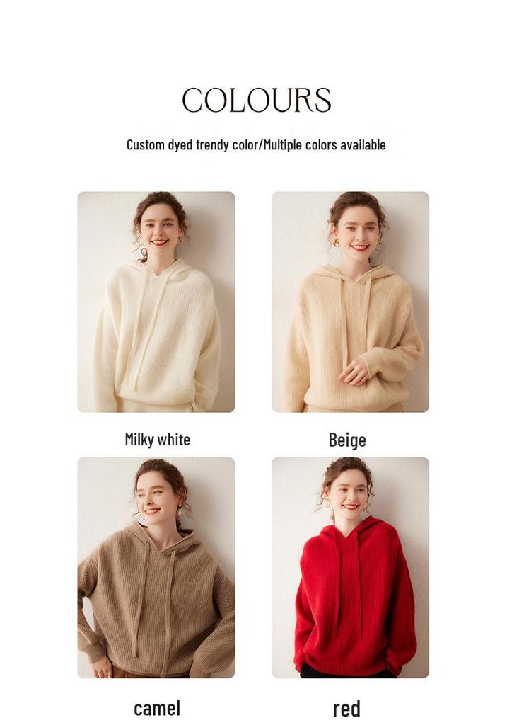 Lekasha Women's Cashmere Goat Wool Loose Knit Base Layer Pullover Warm Hoodie