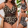 Women S Plus Size Leopard Print One Piece Swimsuit Sexy Deep V Neck Mesh Patchwork Tummy Control