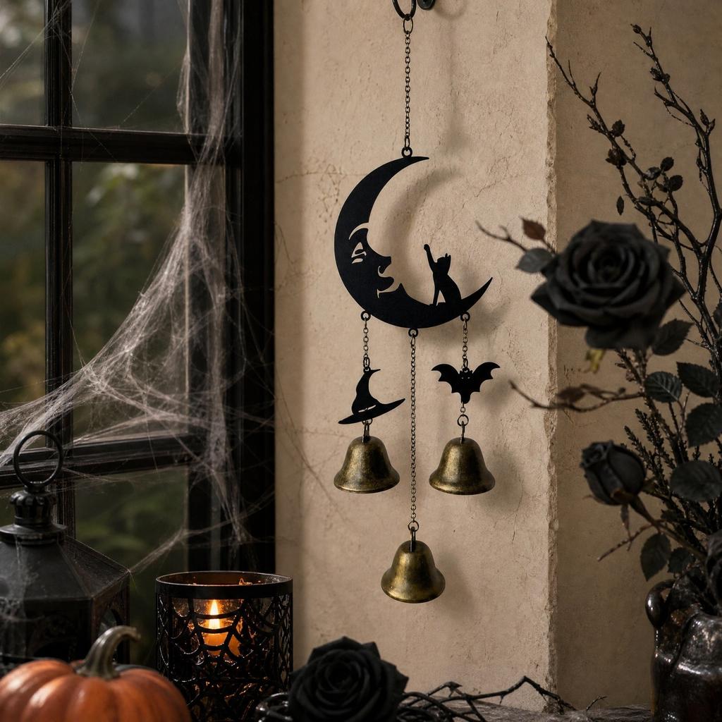 Halloween Bell Ornament with Witch Pendant for Home Decor