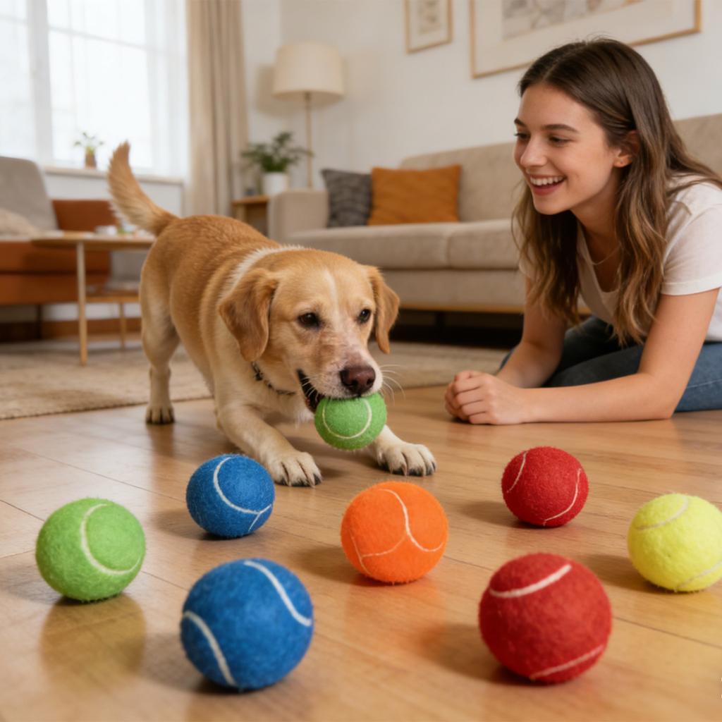 16-Pack Colorful High- Rubber Pet Tennis Balls - Interactive Training & Play Balls For Dogs, Random Colors