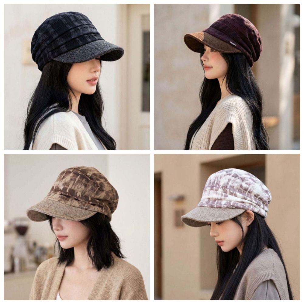 Vintage Plaid Newsboy Cap Warm Visor Beret Cap Baker Boy Hat Checked Slouchy Hat Travel