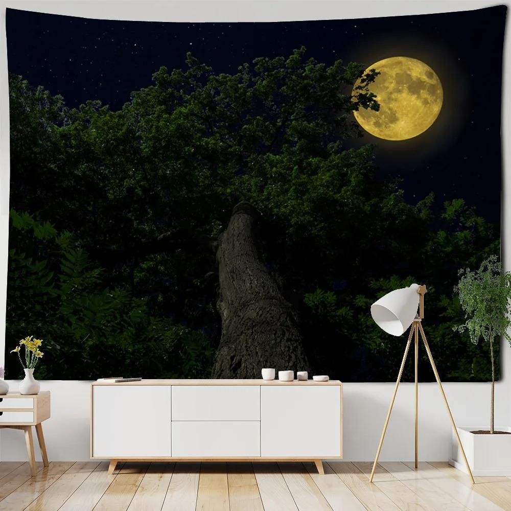 Water Moon Night Scene Pattern Tapestry Home Wall Decoration Tapestry Bedroom Living Room Tapestry