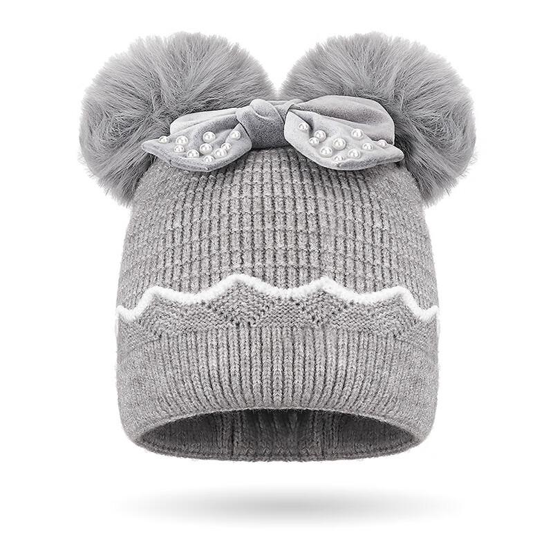 Girls' Winter Bow Double Pom-Pom Knitted Beanie