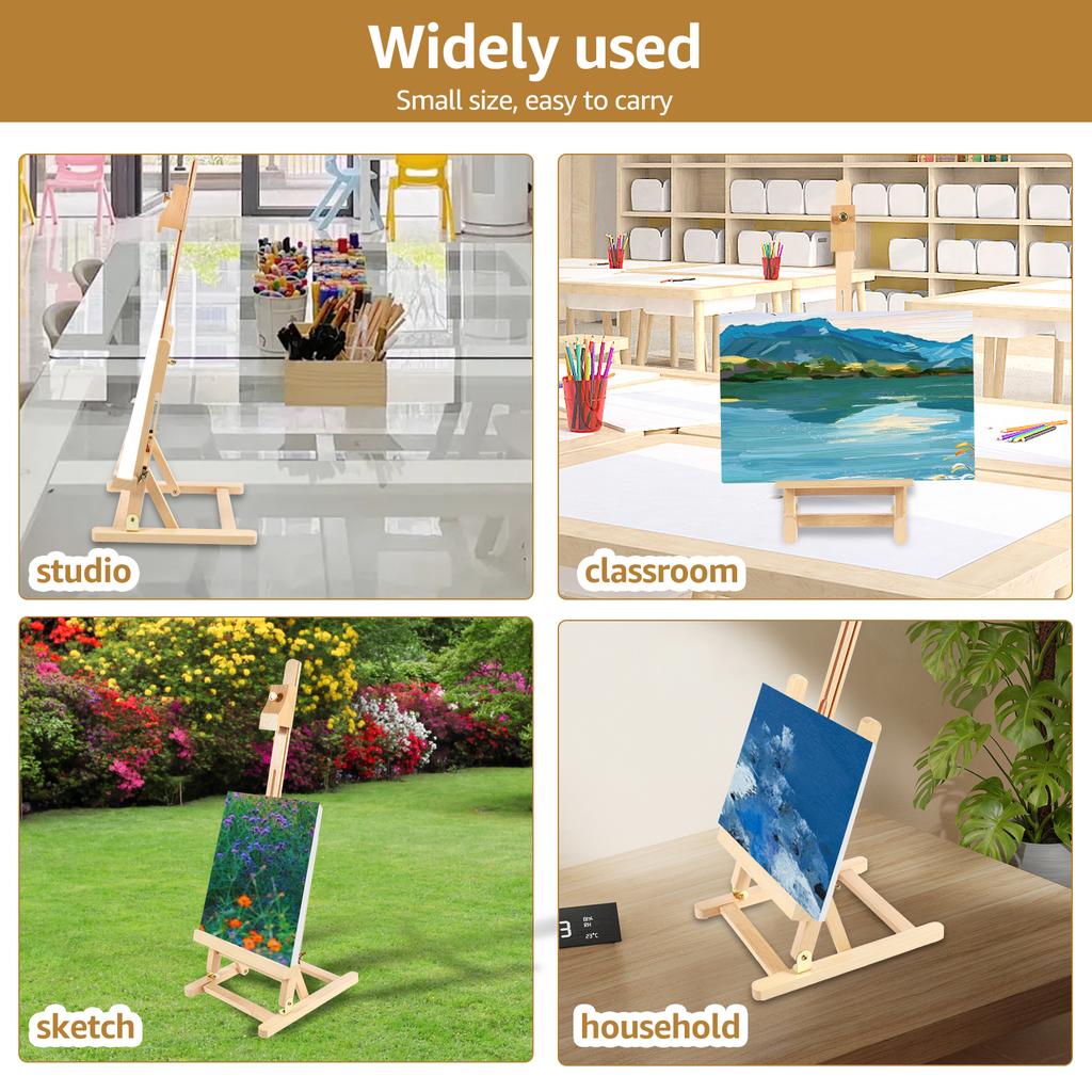 Desktop Art Easel Foldable Tabletop Easel Stand Height and Angle Adjustable Wooden Small Easel Portable Mini Desktop Easel