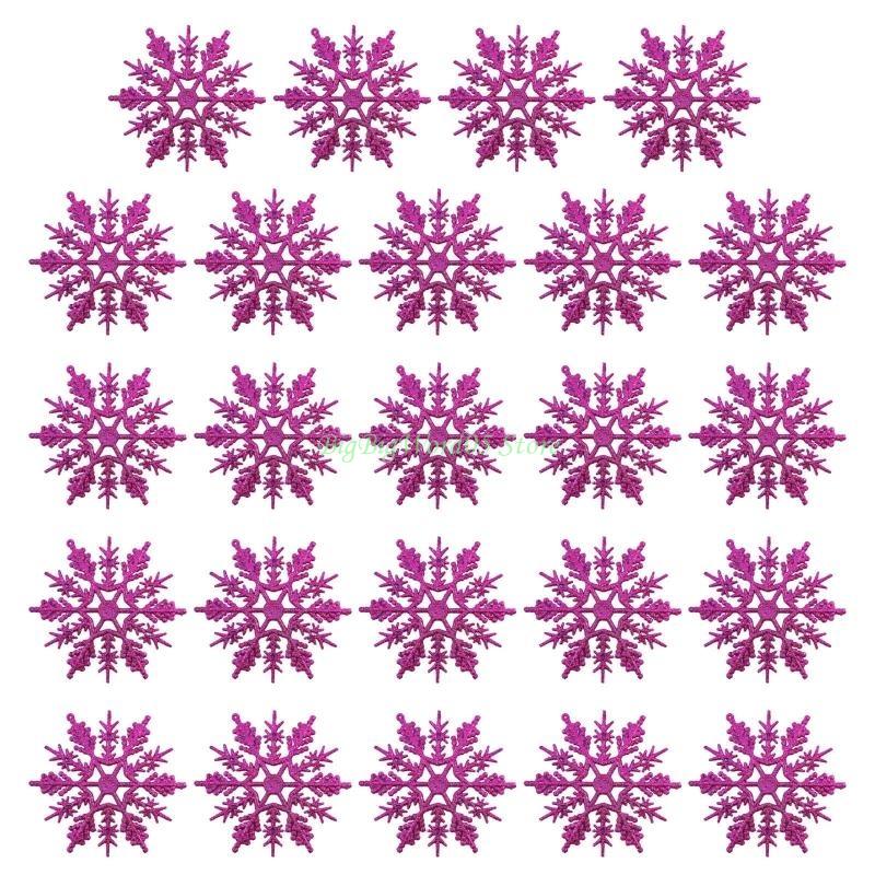 24TE Christmas Snowflake Pendant 24pcs/set Glitter Plastic Hanging Pendant Ornament for Xmas Tree Window Wall Decoration