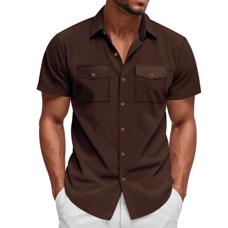 Summer new men s short-sleeved shirt casual loose Ami Kaji corduroy tooling heavy T-shirt S коричневый