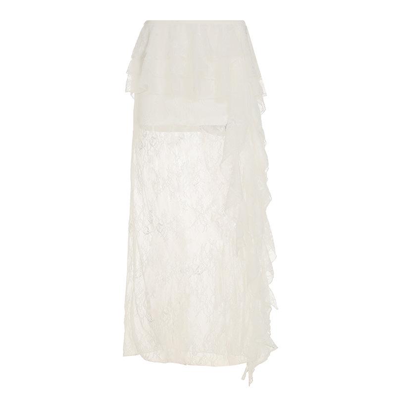 

2025 Women s White Ruffled Lace Half Skirt, Holiday Style, Sexy & Slightly Sheer, Irregular Design Medium білий