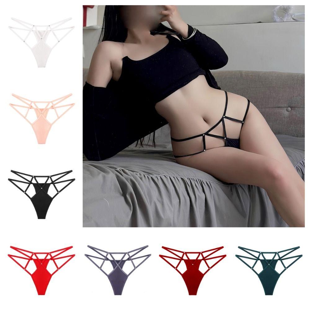 Elastic Sexy G Strings Y2k Ice Silk Panties Seamless Sexy Hollow Out Thongs  Female
