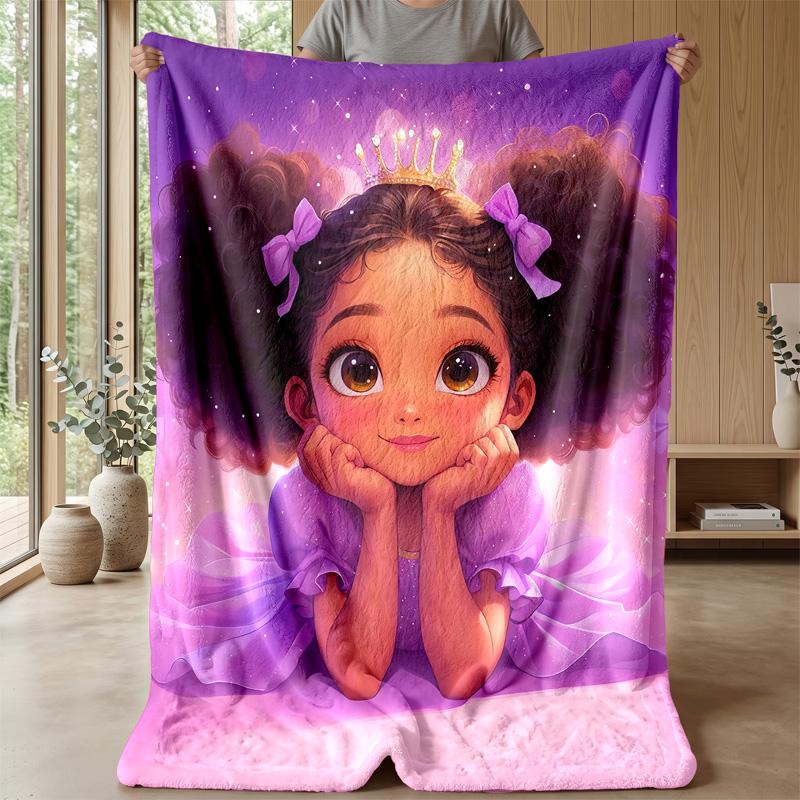Purple Hair Princess in Blue Gown Theme blanket Lightweight Warm Flannel Blanket Decorative Throw Blanket for Home Decoration