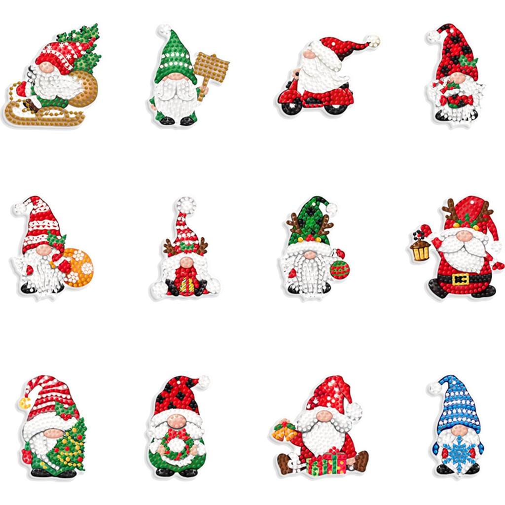 12Pcs Acrylic Christmas Cartoon 5D DIY Diamond Art Hanging Decorations Diamond Painting Hanging Decorations for Christmas Tree