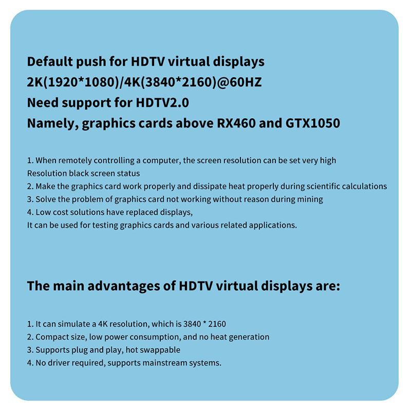 4K 60Hz Pc Graphic Card Cheater  Virtual Display For Laptop Desktop Gpu Testing Tools Tester Accessories Gaming Studio