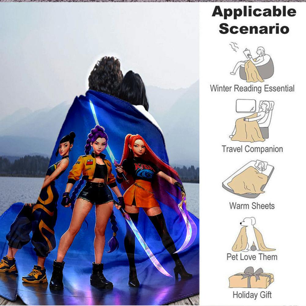 1pc KPop Demon Hunters Soft & Warm Flannel Blanket, Multi-Purpose Throw Blanket for Couch, Sofa, Office, Bed, Camping, Travel 174