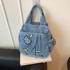 Bolso de Mezclilla Bordado Estampado Bolso Grande de Hombro Cruzado