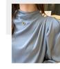Women's Stand Collar Lantern Sleeve Pleated Top - Fashionable, Loose Fit