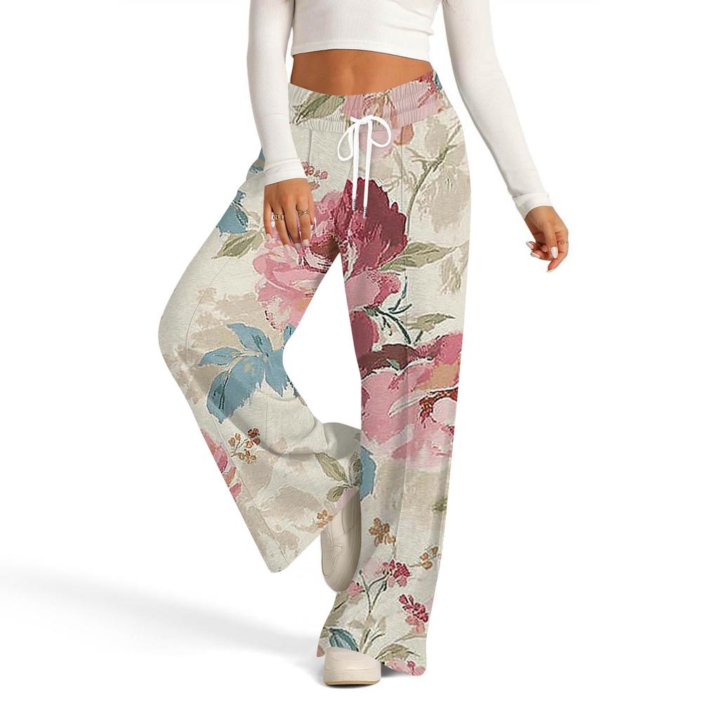 Women's Fashion Casual Loose Floral Print Wide Leg Sweatpants