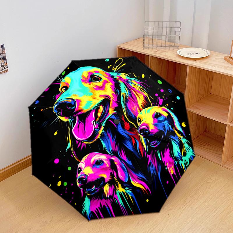 1 PC Automatic Folding Umbrella - Colorful Dogs Artwork Pattern, Portable & Foldable Design with 8 Ribs, Christmas Birthday Gifts
